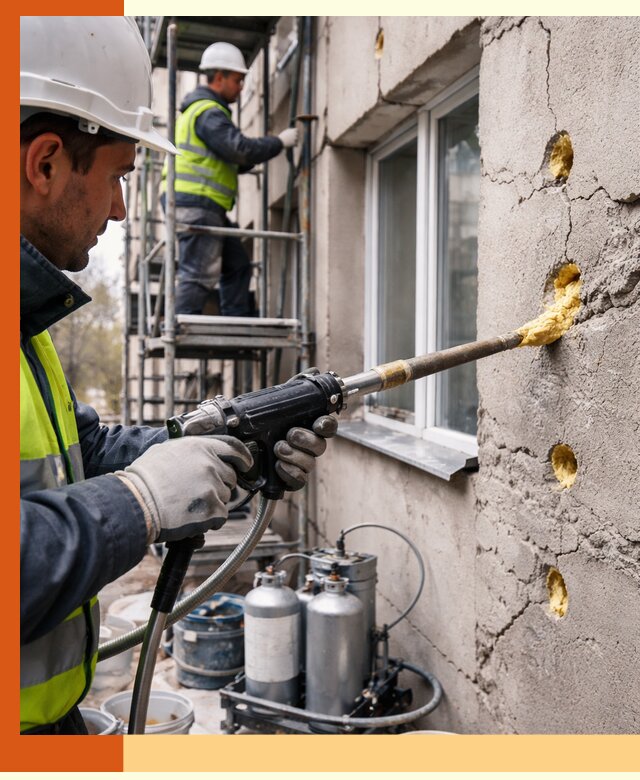 Заполнение пустот в фасаде и утепление стен в Димитровграде