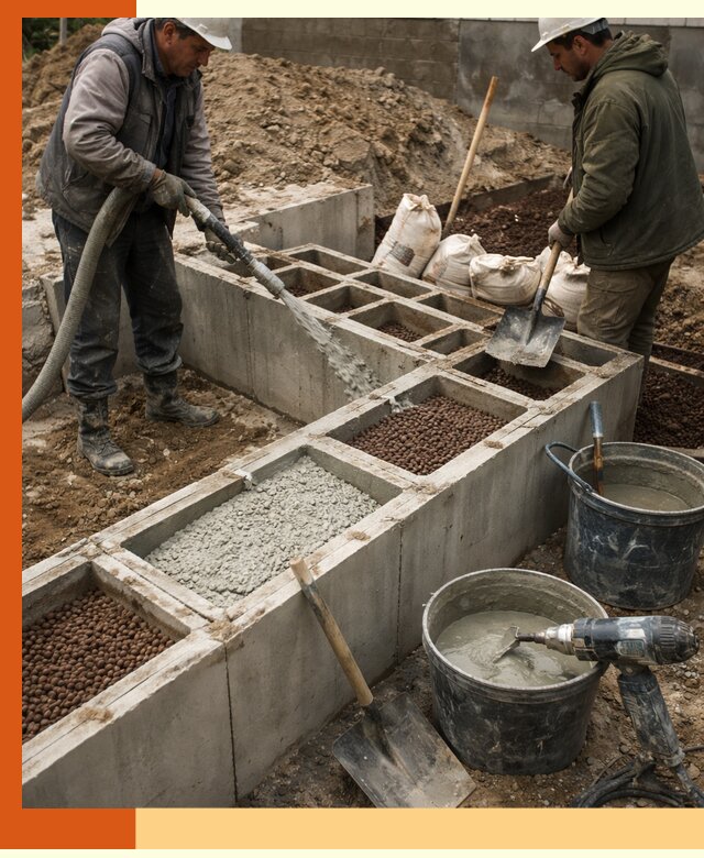 Заполнение полостей фундамента в Димитровграде герметичным утеплением и повышением прочности